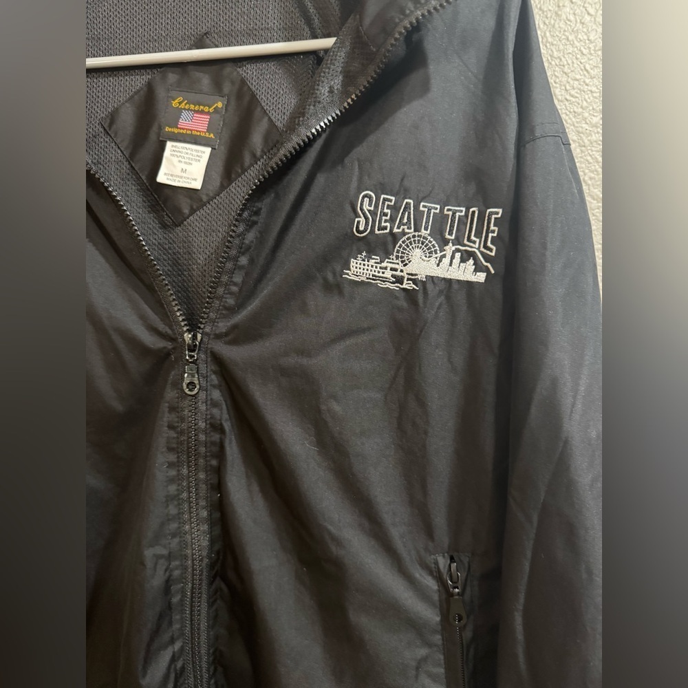 Cheneral Seattle Embroidered -black Zip Up Jacket |medium -Removable Hood USA - Picture 3 of 12